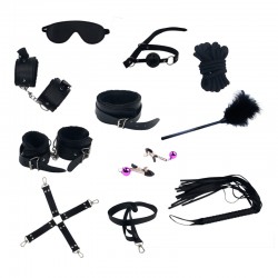 Starte Kit per il BDSM composto da 10 pezzi tra cui, frustino, corda, manette per polsi e caviglie