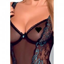 Blue and Black Transparent Sexy Body with Tulle