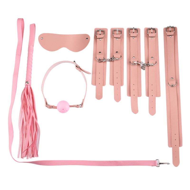 Kit Bondage 7 pezzi colore Rosa ecopelle