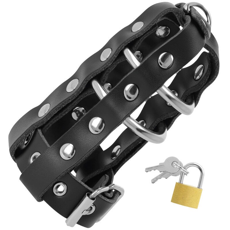 Men's leather chastity belt with padlock