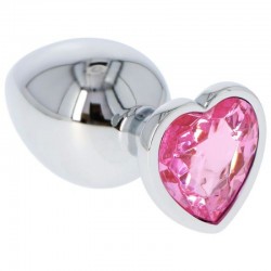 Plug Anale in metallo con pietra rosa a forma di cuore