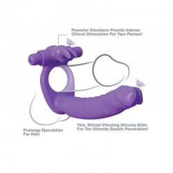 Vibrating phallic ring with dildo for double penetration