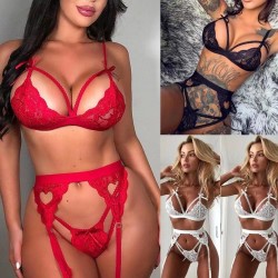 Sexy complete bra set, thong and  suspender coeur
