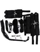 BDSM kit, BDSM products, wrist handcuffs, ankle handcuffs, constrictors, laces, whips, spanking, paddle